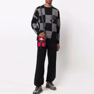 Off-White Bărbați FW21 Tricotaj cu logo în formă de grilă și intarsii, versiune obișnuită, negru Off-White Bărbați FW21 Tricotaj cu logo în formă de grilă și intarsii, versiune obișnuită, negru