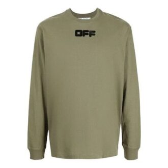 Off-White Bărbați FW21 Tricou cu imprimeu logo, mâneci lungi, croială largă, verde Off-White Bărbați FW21 Tricou cu imprimeu logo, mâneci lungi, croială largă, verde