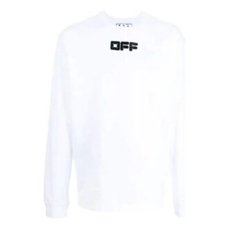Off-White Bărbați FW21 Tricou cu mâneci lungi și imprimeu logo, croială largă, alb Off-White Bărbați FW21 Tricou cu mâneci lungi și imprimeu logo, croială largă, alb