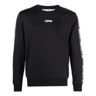 Off-White Bărbați FW22 Asimetric Splicing Logo Webbing Guler rotund Mâneci lungi Negru Off-White Bărbați FW22 Asimetric Splicing Logo Webbing Guler rotund Mâneci lungi Negru