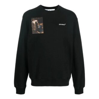 Off-White Bărbați FW22 cu imprimeu de personaje, guler rotund, mâneci lungi, croială lejeră, negru Off-White Bărbați FW22 cu imprimeu de personaje, guler rotund, mâneci lungi, croială lejeră, negru
