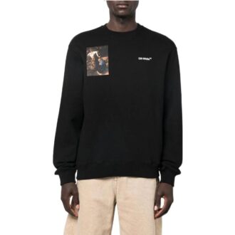 Off-White Bărbați FW22 cu imprimeu de personaje, guler rotund, mâneci lungi, croială lejeră, negru Off-White Bărbați FW22 cu imprimeu de personaje, guler rotund, mâneci lungi, croială lejeră, negru