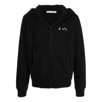Off-White Bărbați FW22 cu imprimeu logo, glugă și fermoar, mâneci lungi, negru Off-White Bărbați FW22 cu imprimeu logo, glugă și fermoar, mâneci lungi, negru