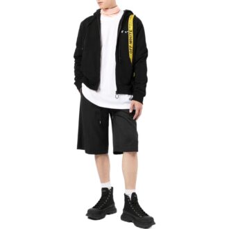 Off-White Bărbați FW22 cu imprimeu logo, glugă și fermoar, mâneci lungi, negru Off-White Bărbați FW22 cu imprimeu logo, glugă și fermoar, mâneci lungi, negru