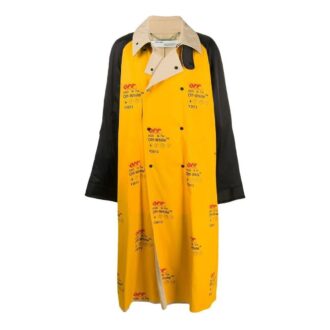 Off-White Bărbați FW22 cu imprimeu logo pe rever, croială largă, jachetă de vânt galbenă Off-White Bărbați FW22 cu imprimeu logo pe rever, croială largă, jachetă de vânt galbenă