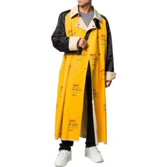 Off-White Bărbați FW22 cu imprimeu logo pe rever, croială largă, jachetă de vânt galbenă Off-White Bărbați FW22 cu imprimeu logo pe rever, croială largă, jachetă de vânt galbenă