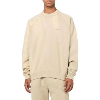 Off-White Bărbați FW22 cu logo brodat, dungi, guler rotund, mâneci lungi, bej Off-White Bărbați FW22 cu logo brodat, dungi, guler rotund, mâneci lungi, bej