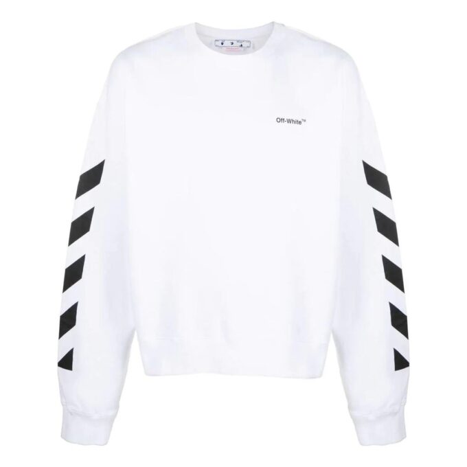 Off-White Bărbați FW22 Dungi laterale cu imprimeu alfabetic, guler rotund, mâneci lungi, toamnă, alb