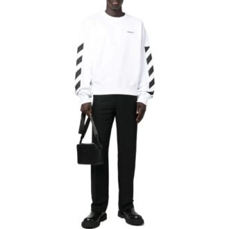 Off-White Bărbați FW22 Dungi laterale cu imprimeu alfabetic, guler rotund, mâneci lungi, toamnă, alb Off-White Bărbați FW22 Dungi laterale cu imprimeu alfabetic, guler rotund, mâneci lungi, toamnă, alb