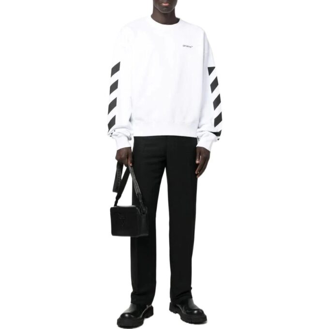Off-White Bărbați FW22 Dungi laterale cu imprimeu alfabetic, guler rotund, mâneci lungi, toamnă, alb