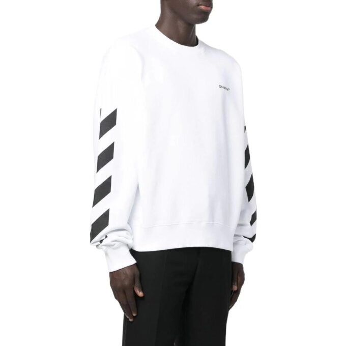 Off-White Bărbați FW22 Dungi laterale cu imprimeu alfabetic, guler rotund, mâneci lungi, toamnă, alb