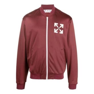 Off-White Bărbați FW22 Jachetă casual cu fermoar și imprimeu cu săgeți, croială largă, roșu Off-White Bărbați FW22 Jachetă casual cu fermoar și imprimeu cu săgeți, croială largă, roșu