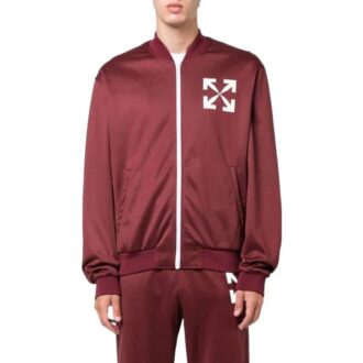 Off-White Bărbați FW22 Jachetă casual cu fermoar și imprimeu cu săgeți, croială largă, roșu Off-White Bărbați FW22 Jachetă casual cu fermoar și imprimeu cu săgeți, croială largă, roșu