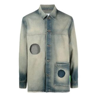 Off-White Bărbați FW22 Jachetă cu un singur rând de nasturi, decupată, din Denim, versiune obișnuită, albastru-gri Off-White Bărbați FW22 Jachetă cu un singur rând de nasturi, decupată, din Denim, versiune obișnuită, albastru-gri
