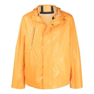 Off-White Bărbați FW22 Jachetă dreaptă cu glugă și fermoar, culoare solidă, versiune portocaliu-galben Off-White Bărbați FW22 Jachetă dreaptă cu glugă și fermoar, culoare solidă, versiune portocaliu-galben