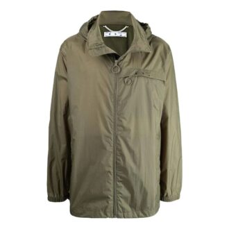 Off-White Bărbați FW22 Jachetă trench de lungime medie cu imprimeu logo, verde Off-White Bărbați FW22 Jachetă trench de lungime medie cu imprimeu logo, verde