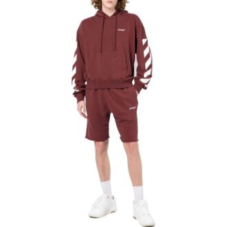 Off-White Bărbați FW22 Pantaloni Scurți sport cu imprimeu logo cu dungi, versiune roșie Off-White Bărbați FW22 Pantaloni Scurți sport cu imprimeu logo cu dungi, versiune roșie