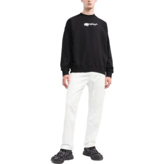 Off-White Bărbați FW22 Tricou cu guler rotund și mâneci lungi, brodat cu logo, negru Off-White Bărbați FW22 Tricou cu guler rotund și mâneci lungi, brodat cu logo, negru