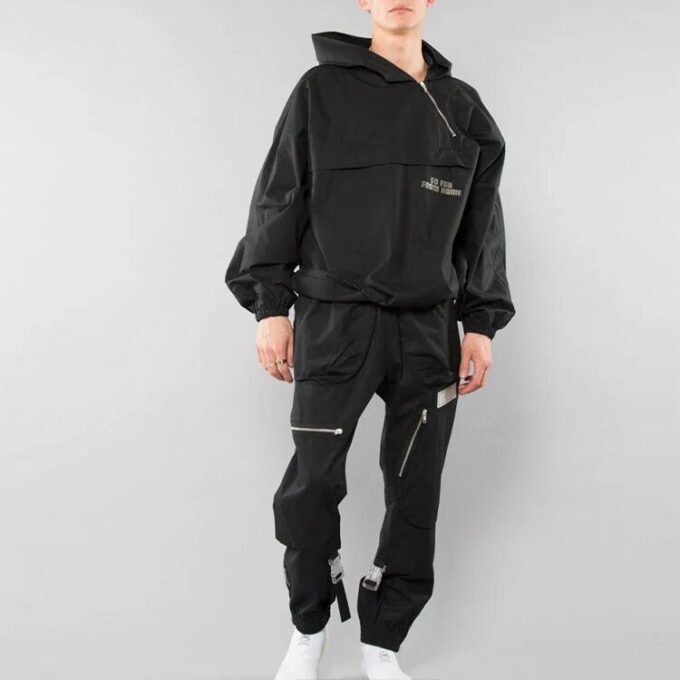 Off-White Bărbați Imprimeu cu model Fermoar Diagonal Croială largă Negru