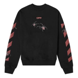 Off-White Bărbați Logo Spider Printing Guler Rotund Mâneci Lungi Negru