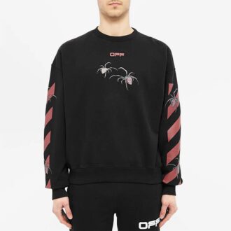 Off-White Bărbați Logo Spider Printing Guler Rotund Mâneci Lungi Negru