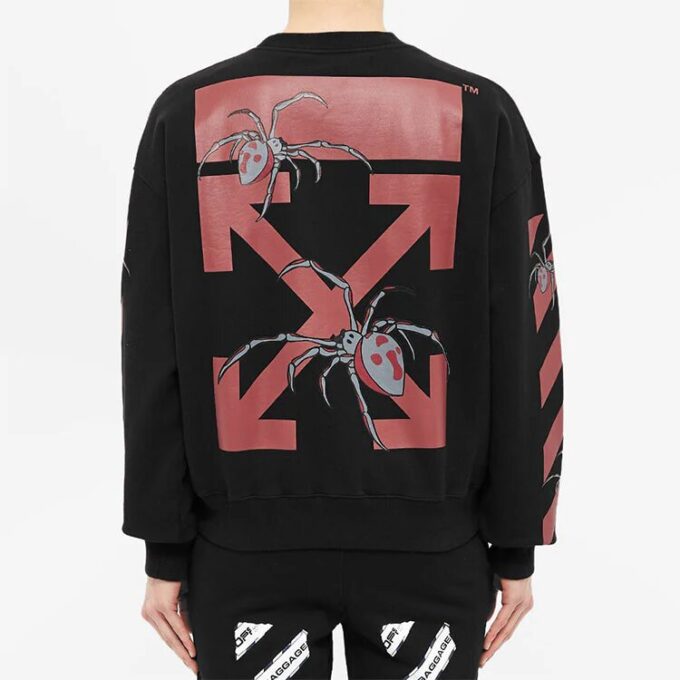 Off-White Bărbați Logo Spider Printing Guler Rotund Mâneci Lungi Negru