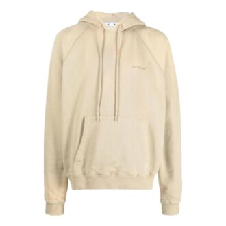 Off-White Bărbați Pulover cu glugă, mâneci lungi, croială largă, imprimeu cu dungi pe spate, bej