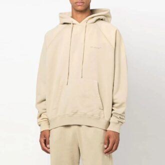 Off-White Bărbați Pulover cu glugă, mâneci lungi, croială largă, imprimeu cu dungi pe spate, bej