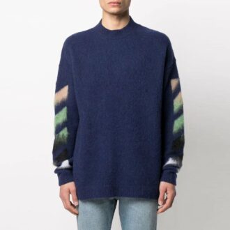 Off-White Bărbați SS21 Tricou cu dungi, model intarsia, albastru Off-White Bărbați SS21 Tricou cu dungi, model intarsia, albastru