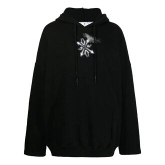 Off-White Bărbați SS22 cu imprimeu cu logo Arrows, bumbac, cu glugă și mâneci lungi, negru Off-White Bărbați SS22 cu imprimeu cu logo Arrows, bumbac, cu glugă și mâneci lungi, negru
