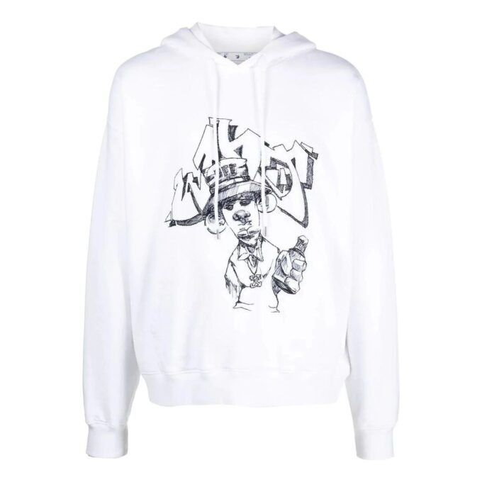 Off-White Bărbați SS22 Cu imprimeu graffiti Șnur Croială largă Alb