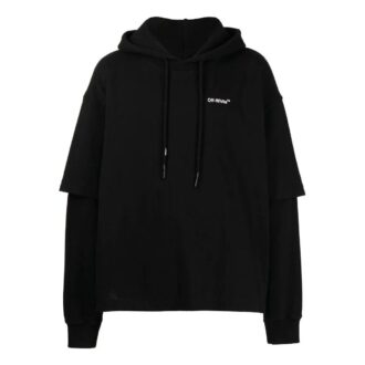 Off-White Bărbați SS22 cu imprimeu logo, cu glugă și mâneci lungi, negru Off-White Bărbați SS22 cu imprimeu logo, cu glugă și mâneci lungi, negru