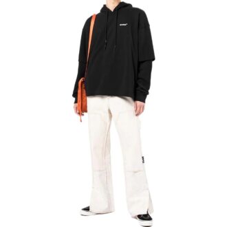 Off-White Bărbați SS22 cu imprimeu logo, cu glugă și mâneci lungi, negru Off-White Bărbați SS22 cu imprimeu logo, cu glugă și mâneci lungi, negru