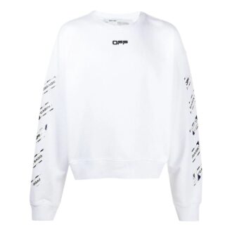 Off-White Bărbați SS22 cu imprimeu săgeată pe spate, guler rotund, mâneci lungi, croială lejeră, alb Off-White Bărbați SS22 cu imprimeu săgeată pe spate, guler rotund, mâneci lungi, croială lejeră, alb