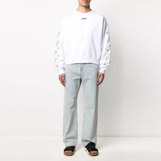 Off-White Bărbați SS22 cu imprimeu săgeată pe spate, guler rotund, mâneci lungi, croială lejeră, alb Off-White Bărbați SS22 cu imprimeu săgeată pe spate, guler rotund, mâneci lungi, croială lejeră, alb
