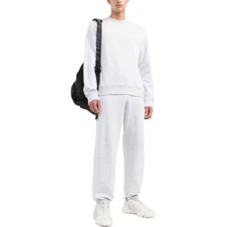 Off-White Bărbați SS22 Culoare solidă cu imprimeu în dungi, guler rotund, mâneci lungi, alb Off-White Bărbați SS22 Culoare solidă cu imprimeu în dungi, guler rotund, mâneci lungi, alb