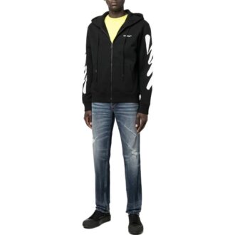Off-White Bărbați SS22 Dungi diagonale imprimate Jachetă cu fermoar Versiune Negru Off-White Bărbați SS22 Dungi diagonale imprimate Jachetă cu fermoar Versiune Negru