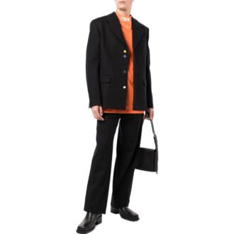 Off-White Bărbați SS22 Pantaloni casual drepți, culoare solidă, talie medie, versiune negru Off-White Bărbați SS22 Pantaloni casual drepți, culoare solidă, talie medie, versiune negru