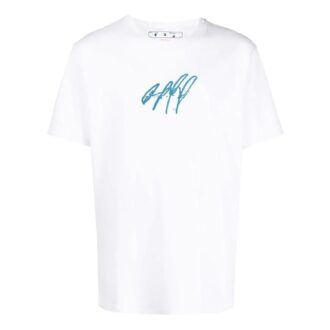 Off-White Bărbați SS22 Pulover cu guler rotund, brodat, cu mâneci scurte, cămășa albă Off-White Bărbați SS22 Pulover cu guler rotund, brodat, cu mâneci scurte, cămășa albă