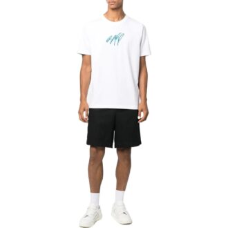 Off-White Bărbați SS22 Pulover cu guler rotund, brodat, cu mâneci scurte, cămășa albă Off-White Bărbați SS22 Pulover cu guler rotund, brodat, cu mâneci scurte, cămășa albă