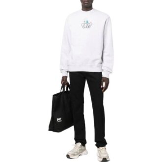 Off-White Bărbați SS22 Pulover cu guler rotund, imprimeu cu logo și personaje de desene animate, croială lejeră, gri Off-White Bărbați SS22 Pulover cu guler rotund, imprimeu cu logo și personaje de desene animate, croială lejeră, gri