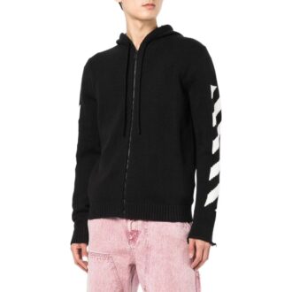 Off-White Bărbați SS22 Spate Logo clasic imprimat Fermoar Cu glugă Mâneci lungi Versiune obișnuită Negru Off-White Bărbați SS22 Spate Logo clasic imprimat Fermoar Cu glugă Mâneci lungi Versiune obișnuită Negru
