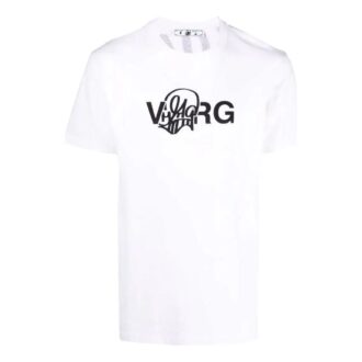 Off-White Bărbați SS22 Tricou alb cu guler rotund și mâneci scurte, imprimeu cu litere, culoare solidă Off-White Bărbați SS22 Tricou alb cu guler rotund și mâneci scurte, imprimeu cu litere, culoare solidă