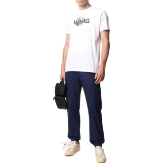 Off-White Bărbați SS22 Tricou alb cu guler rotund și mâneci scurte, imprimeu cu litere, culoare solidă Off-White Bărbați SS22 Tricou alb cu guler rotund și mâneci scurte, imprimeu cu litere, culoare solidă