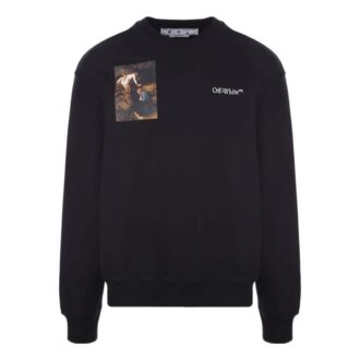 Off-White Bărbați SS22 Tricou cu guler rotund și mâneci lungi, cu imprimeu logo, negru Off-White Bărbați SS22 Tricou cu guler rotund și mâneci lungi, cu imprimeu logo, negru