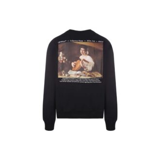 Off-White Bărbați SS22 Tricou cu guler rotund și mâneci lungi, cu imprimeu logo, negru Off-White Bărbați SS22 Tricou cu guler rotund și mâneci lungi, cu imprimeu logo, negru