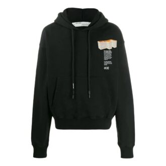 Off-White Bărbați SS22 Tricou cu mâneci lungi și glugă, imprimat, culoare solidă, negru Off-White Bărbați SS22 Tricou cu mâneci lungi și glugă, imprimat, culoare solidă, negru