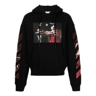 Off-White Bărbați SS22 Tricou cu mâneci lungi, imprimeu, cu glugă, croială largă, negru Off-White Bărbați SS22 Tricou cu mâneci lungi, imprimeu, cu glugă, croială largă, negru