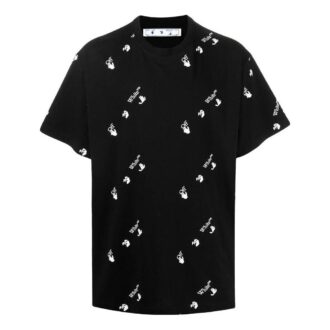 Off-White Bărbați SS22 Tricou negru cu mâneci scurte, guler rotund și imprimeu cu logo Off-White Bărbați SS22 Tricou negru cu mâneci scurte, guler rotund și imprimeu cu logo