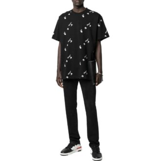 Off-White Bărbați SS22 Tricou negru cu mâneci scurte, guler rotund și imprimeu cu logo Off-White Bărbați SS22 Tricou negru cu mâneci scurte, guler rotund și imprimeu cu logo